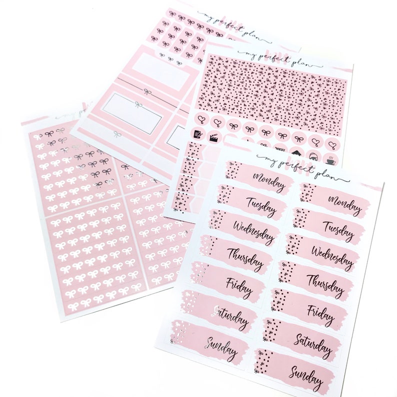 Blue color Bow headers Foiled washi Date covers Foiled multicolor functional planner stickers