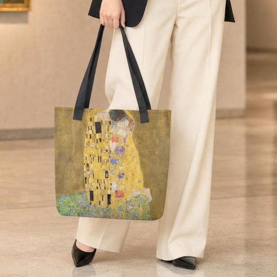 Klimt The Kiss Tote Bag, Famous Gold Period Art Print, Museum Art Lover Gift, Anniversary Wedding Gift, Premium Wearable Art Tote