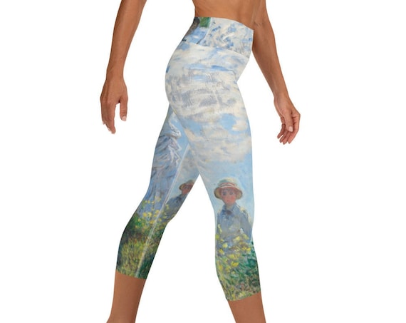 Monet Yoga Capri Leggings: Woman with Parasol Art Print