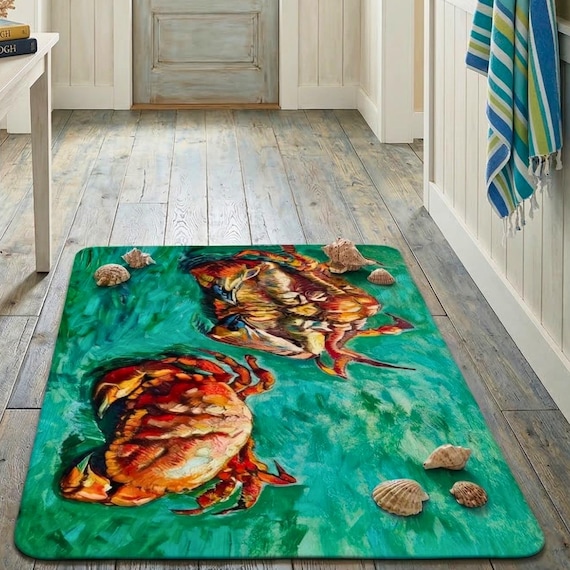Van Gogh Crabs Diatomaceous Earth Mat, Quick Dry Stone Bath Mat, Coastal Kitchen Rug, Impressionist Art Decor, Non Slip Fast Drying
