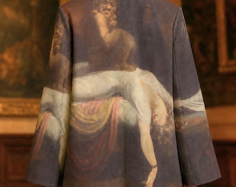 Blazer "The Nightmare" de Henry Fuseli, Jaqueta de Algodão com Arte Gótica de Terror, Obra-Prima Vestível de 1781, Blazer Marcante no Estilo Dark Academia