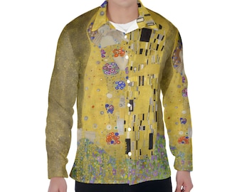 Gustav Klimt "Il bacio" Camicia Oxford, Manica lunga con colletto, Camicia abbottonata colorata da uomo con stampa all-over, Camicia elegante, Regalo per lui