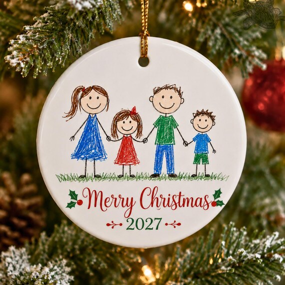 Custom Kids Art Ceramic Ornament: Personalized Child Drawing Gift, Dual-Sided Print, Keepsake Gift