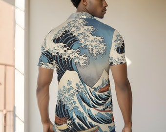 【oan】Marca Paint Over Short Sleeve T-shirt Wave Painting Oxford Shirt, Collared Short Sleeve, All-over
