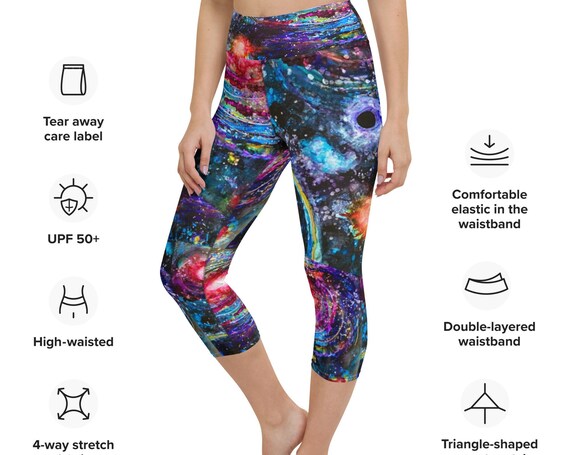 Galaxy Yoga Capri Leggings: Space Alcohol Ink Print, High Waist