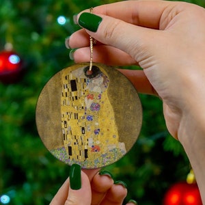 Gustav Klimt&#39;s The Kiss Ceramic Ornament, Tree Decor, Art Decor, Stocking Stuffer, Small Gift