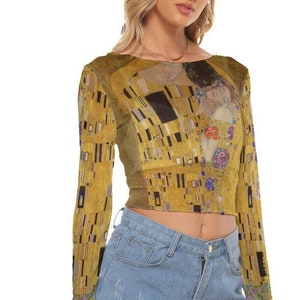 Gustav Klimt&#39;s The Kiss Mesh Top, Women&#39;s Mesh Crop Top, Long Sleeves, Wearable Art, Masters Painting Art Outfit