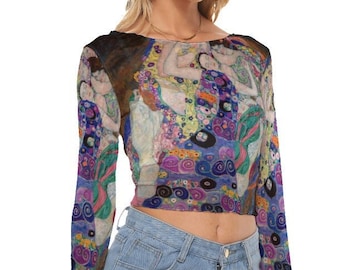 Gustav Klimt Mesh Top, Women&#39;s Mesh Crop Top, Long Sleeves, Wearable Art, Masters The Virgin Painting Art Outfit