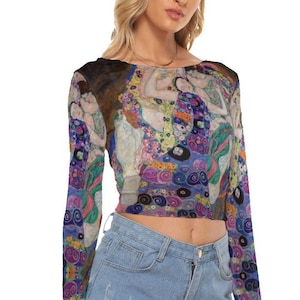 Gustav Klimt Mesh Top, Women&#39;s Mesh Crop Top, Long Sleeves, Wearable Art, Masters The Virgin Painting Art Outfit