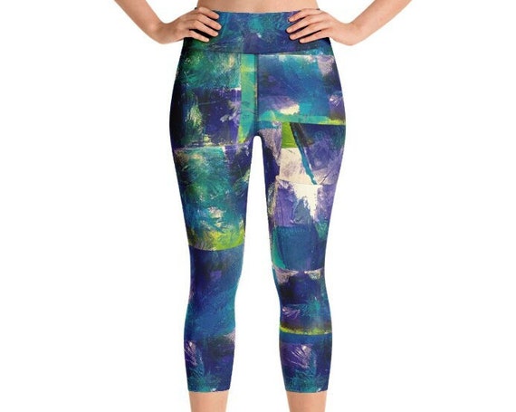 Abstract Blues All-Over-Print Yoga Leggings- Yoga Pants- Workout Capris- Original Painting Print
