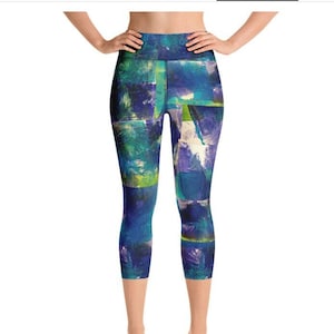 Abstract Blues All-Over-Print Yoga Leggings- Yoga Pants- Workout Capris- Original Painting Print