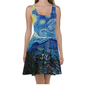 Vincent Van Gogh Starry Night Dress, Painting Skater Dress, All Over Print Skater Dress, Wearable Art, Art Outfit, Exhibition Outfit