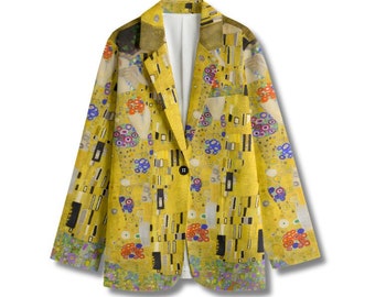 Gustav Klimt "Der Kuss" Blazer, Unisex Sportjacke aus 100% Baumwolle, Anzugjacke, Artsy Blazer, Kunstjacke Bold Design