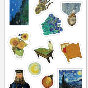 Van Gogh Mini Sticker Pack + Original Art! Die Cut Van Gogh Elements, Impressionism Sticker Sheet of 14 Thick, Durable Vinyl Art Stickers
