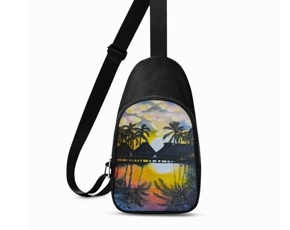 Bora Bora Sunset Painting Crossbody Bag: Tropical Travel Sling