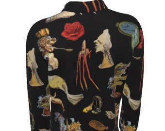 Simboli surrealisti di Dali Camicia Oxford a maniche lunghe con colletto, camicia colorata da uomo con stampa su tutta la superficie, camicia elegante, regalo per lui