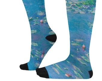 Claude Monet Socks-  Water Lilies Painting - All Over Print Unisex High Socks Featuring Painting Print