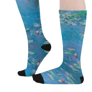 Claude Monet Socks-  Water Lilies Painting - All Over Print Unisex High Socks Featuring Painting Print