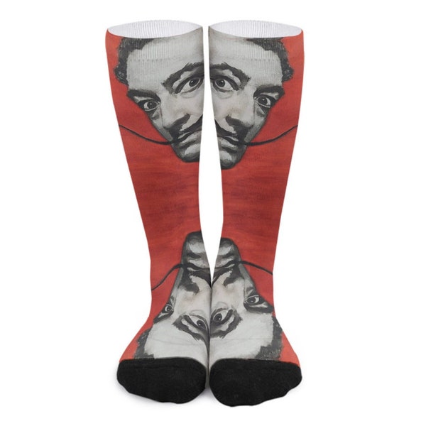 Dali Portrait Painting Socks- All Over Print Unisex High Socks Featuring Salvador Dali Painting Portrait Print