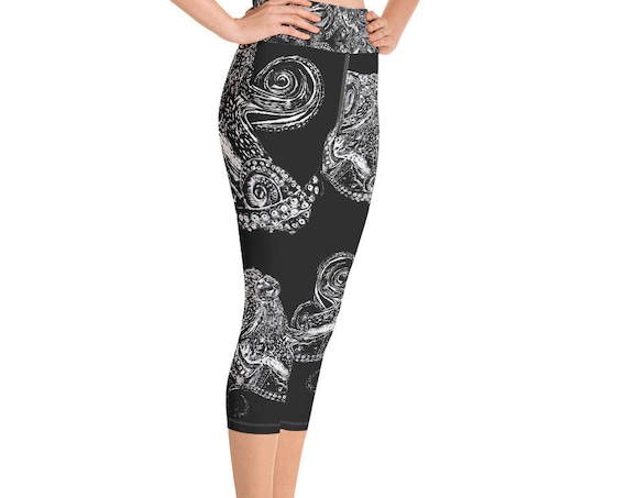 Octopus Print Capri Leggings: High Waist Yoga Pants