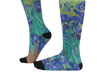 Vincent Van Gogh Irises Socks, All Over Print Unisex High Socks Featuring Famous Painting Print