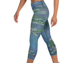 Claude Monet Inspired Leggings- Water Lilies- All Over Print Yoga Leggings- Yoga Pants- Workout Capris-Tribute to Masters