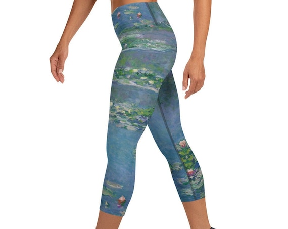 Monet Water Lilies Capri Leggings: All Over Print Yoga Pants