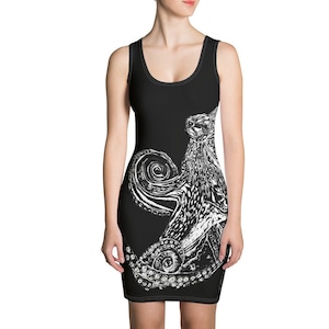 Octopus Woodblock Print Design Sublimation Cut & Sew Dress- All Over Print Dress- Artistic Dress- Wearable Art