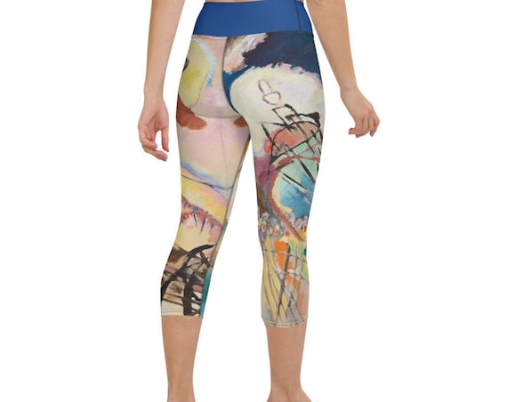 Kandinsky Art Leggings: Improvisation No. 30 Print, High Waist Capri Yoga Pants