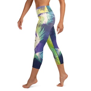 All Over Print Yoga Leggings- Artsy Feather Yoga Pants- Workout Capris- Abstract Art - Original Painting Print