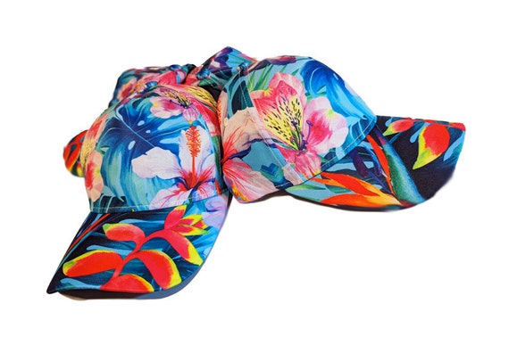 Tropical Floral Hat: All Over Print, Customizable Message