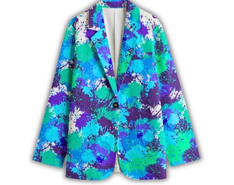 Borealis Paint Splatters Blazer, Colorful Unisex 100% Cotton Sports Coat, Art Suit Jacket, Artsy Blazer, Urban Art Bold Design