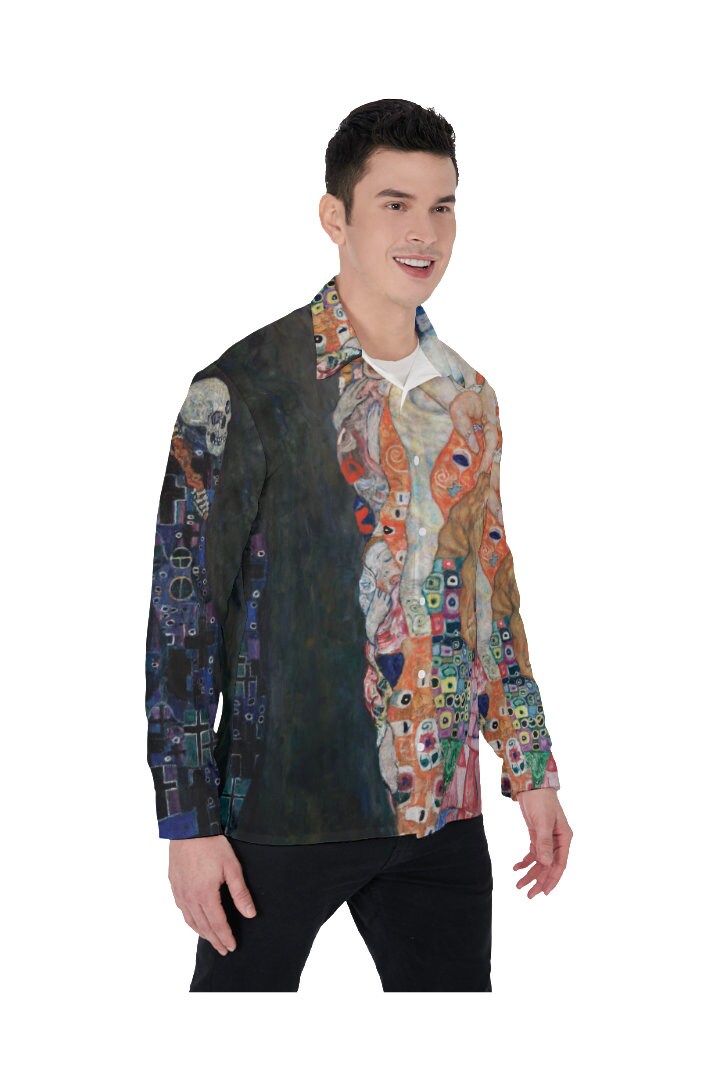 Gustav Klimt Button up Shirt, Death and Life, Collared Long Sleeve