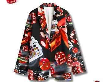 Casino Blazer: Unisex Cotton Sports Coat with Blackjack & Dice Design