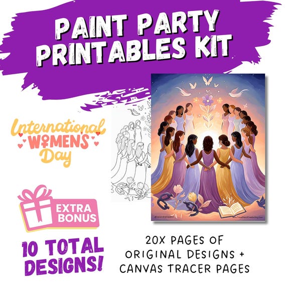 International Women's Day "Paint & Sip" Digital Bundle: 10 Designs in 1!