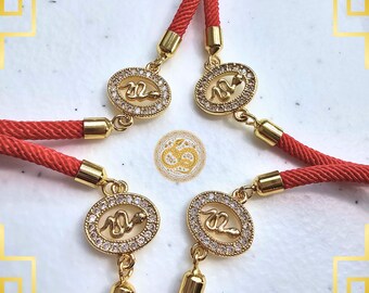 Handgemachtes Jahr der Schlange verstellbares Gold-Rot-Armband | Limitierte Auflage (nur 6 verfügbar)