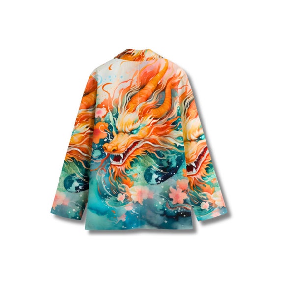 Lunar New Year Dragon Art Blazer, Unisex 100% Cotton Sports Coat, Suit Jacket, Artsy Blazer, Urban Art Bold Design