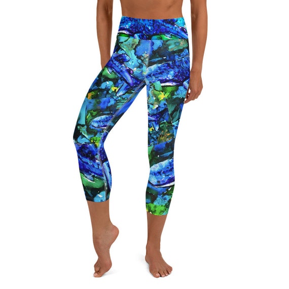 Abstract Blue Green Whale Shark Leggings All Over Print Yoga