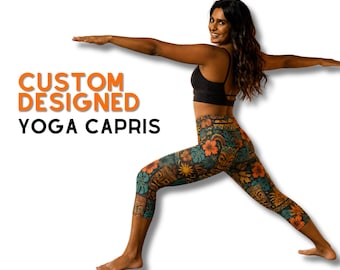 Calças Capri de Yoga Personalizadas, Estampa Total Personalizada, Sua Foto, Arte ou Design, Cintura Alta com Elasticidade em 4 Direções, Arte Vestível Sob Medida