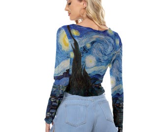 Starry Night Van Gogh Mesh Crop Top, Wearable Art - Etsy