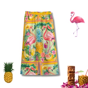 スカート Flamingo Print Cotton Skirt Flamingo Print Skirt - Etsy