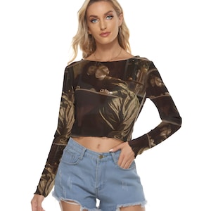 Frederic Leighton Mesh Top, Women&#39;s Mesh Crop Top, Long Sleeves, Wearable Art, Masters The Painter&#39;s Honeymoon, Painting Art Outfit