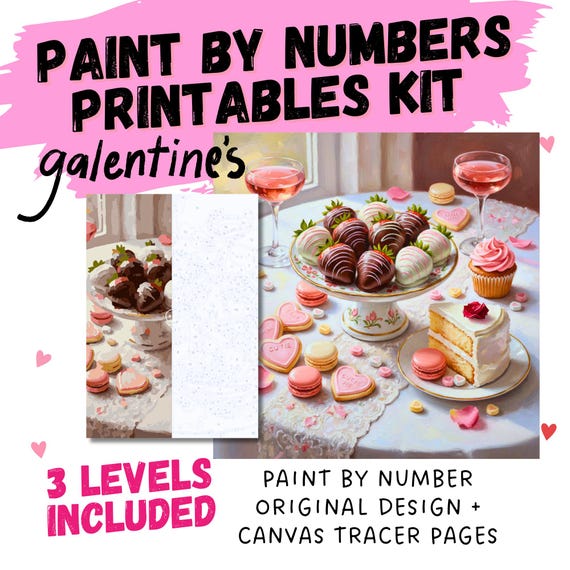 Galentine's Paint by Numbers Digital Download Set- Valentine Paint by Number Kit (Easy, Medium & Hard) Girls Night Activity