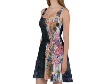 Gustav Klimt's Death and Life Painting All Over Print Skater Dress-- Wearable Art- Masters Painting Print