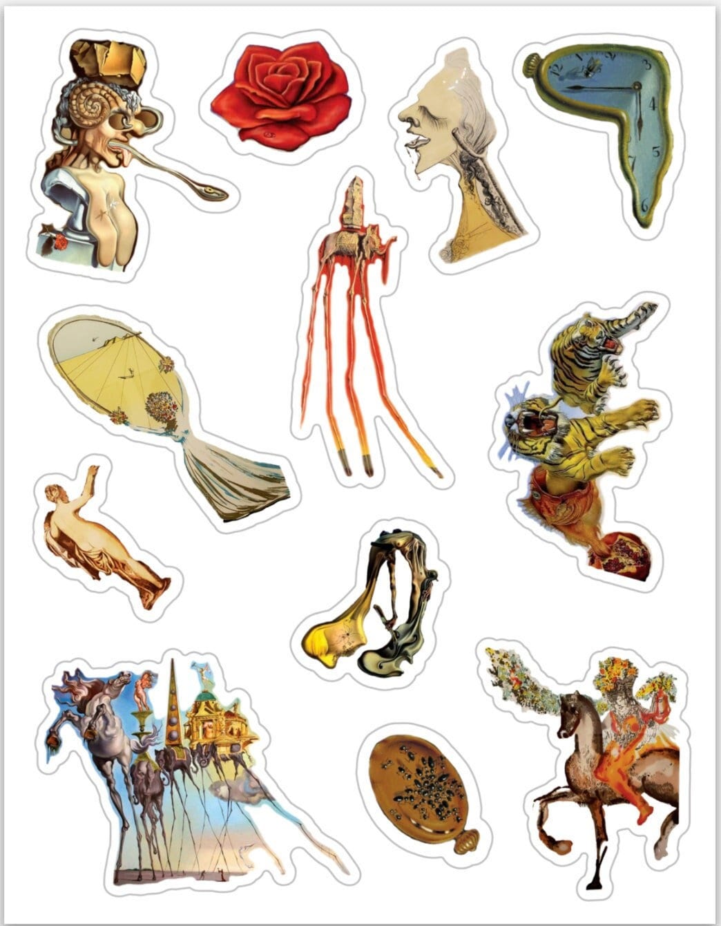 Dali Die Cut Mini Sticker Pack + Original Kunst! Salvador Dali Elemente, Surrealismus Ikonen StickerBogen von 12 dicken, langlebigen Vinyl Kunst Aufklebern