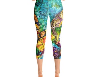 Ocean Scene Yoga Capri Leggings: Underwater Art Print
