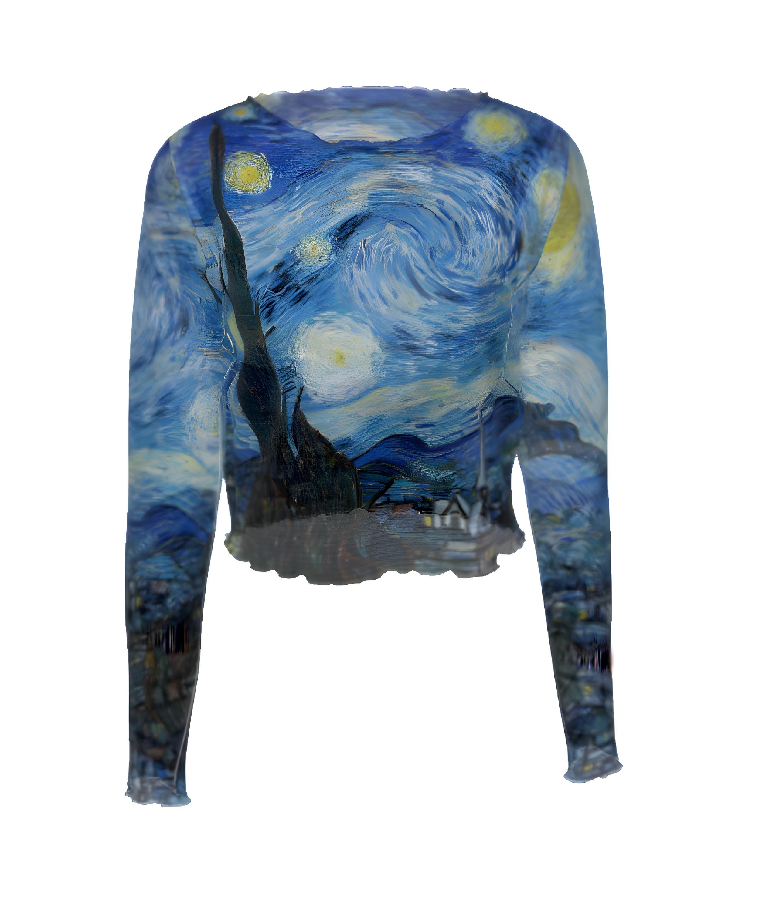 Starry Night Van Gogh Mesh Top, Women's Mesh Crop Top, Long Starry Night Van Gogh Mesh Top, Women's Mesh Crop Top, Long