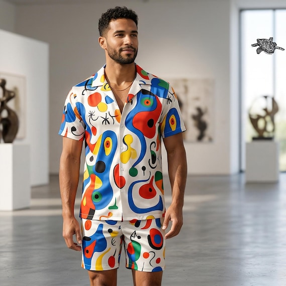 Custom Men's All-Over Print Shirt & Shorts Set, Personalized Two-Piece Men's Outfit, Bespoke Artist-Designed, Collared Shirt and Shorts