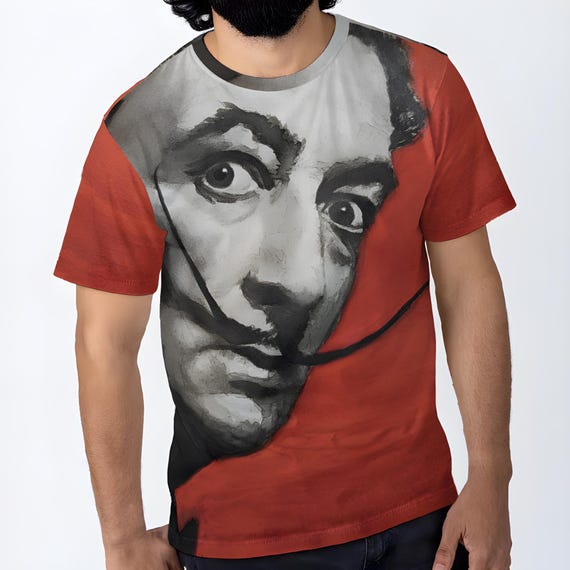 Dali Portrait Painting Cotton T-Shirt, Surrealist Artist Shirt, All Over Print Cotton Tee, Unisex Statement Shirt