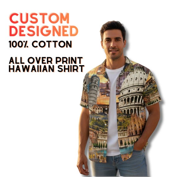 Custom 100% Cotton Hawaiian Shirt, Breathable All-Over Print Button Up, Hot Weather Vacation, Event, & Cruise Shirt